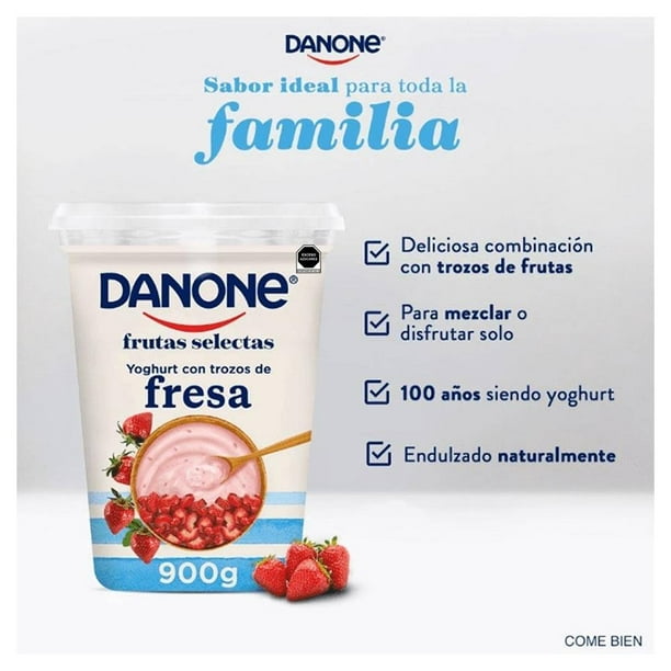 Yogur de sabores fresa, galleta, macedonia, fresa-plátano - Danone - 1,5 kg  (125 g x 12)