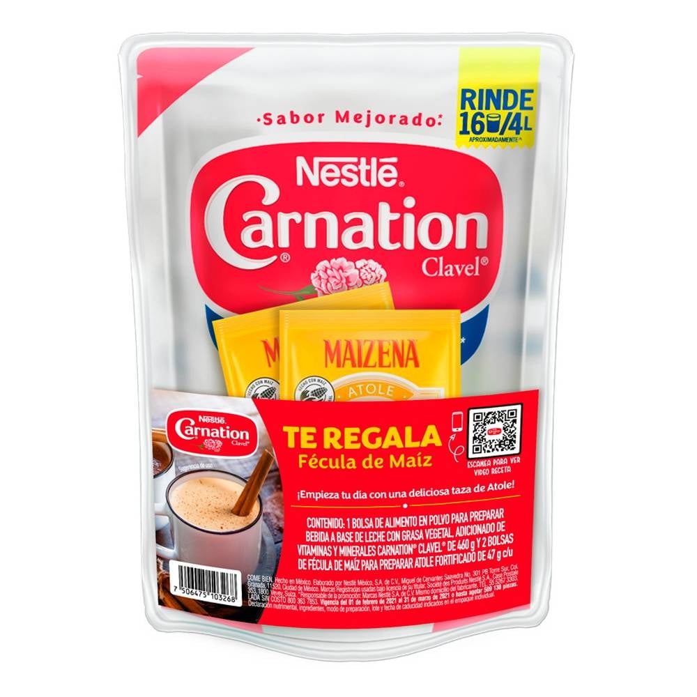 Alimento en polvo Nestlé Carnation Clavel 460 g + 2 bolsas para preparar atole  Maizena 47 g c/u | Walmart