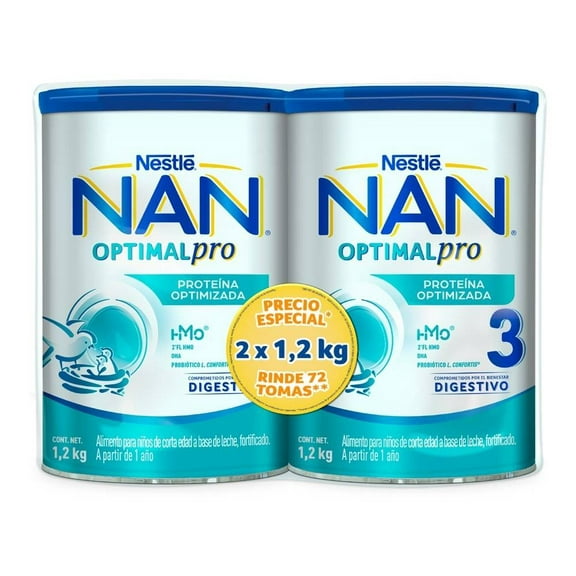 Alimento para niños de corta edad NAN Optimal Pro etapa 3 a partir de 1 año con 2 latas 1.2 kg c/u