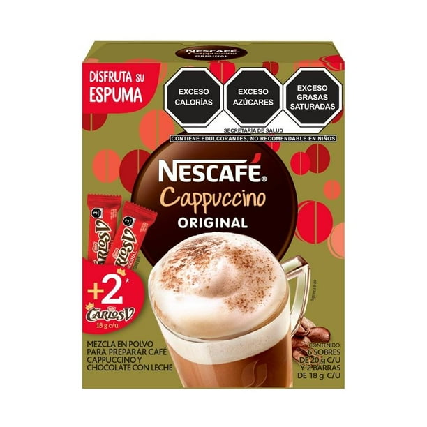 Mezcla En Polvo Para Preparar Nescafé Cappuccino Original 6 Sobres De 20 G Cu Y 2 Barras De 0290