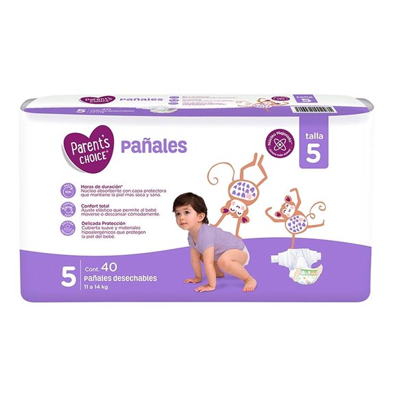 Pañales Parent's Choice talla 5 unisex 40 piezas