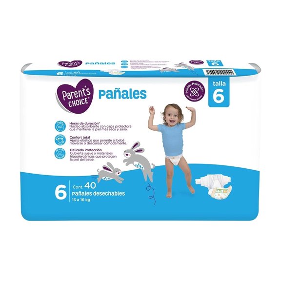 Pañales Parent's Choice talla 6 unisex 40 piezas