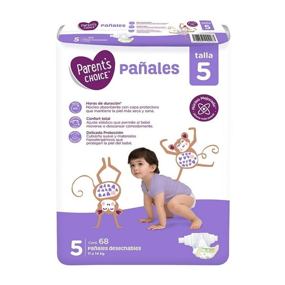 Pañales Parent's Choice talla 5 unisex 68 piezas