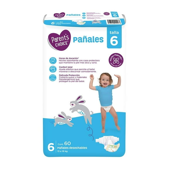 Pañales Parent's Choice talla 6 unisex 60 piezas