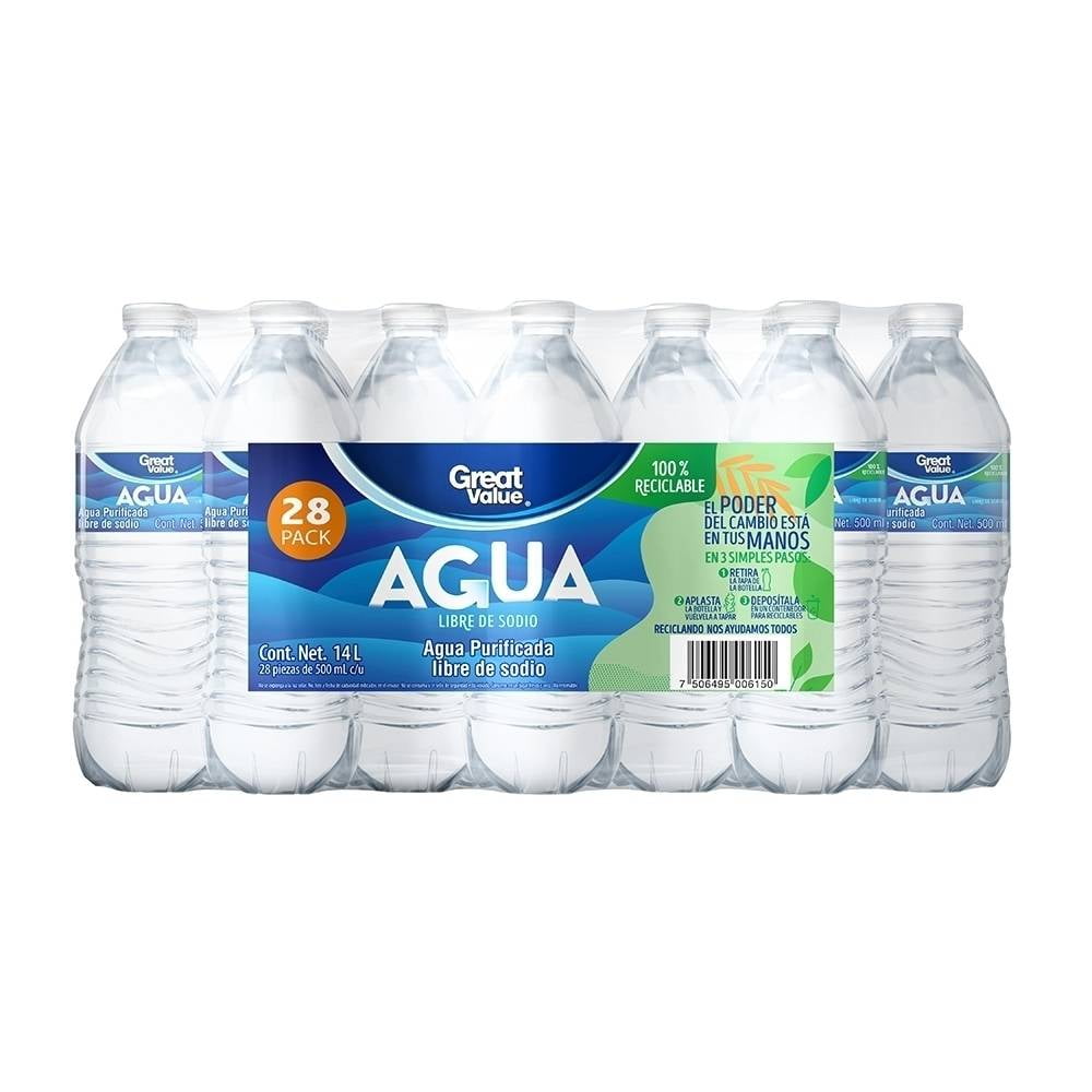 Agua Great Value 28 botellas de 500 ml c/u