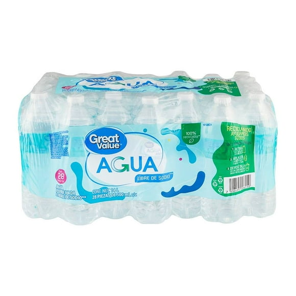 Agua Great Value 28 botellas de 500 ml c/u