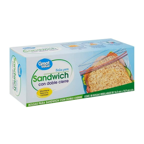 Bolsas para sándwich Great Value con doble cierre 50 pzas