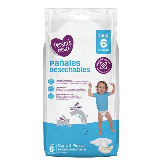 Pañales desechables Parents Choice talla 6 XL-Grande unisex 3 pzas