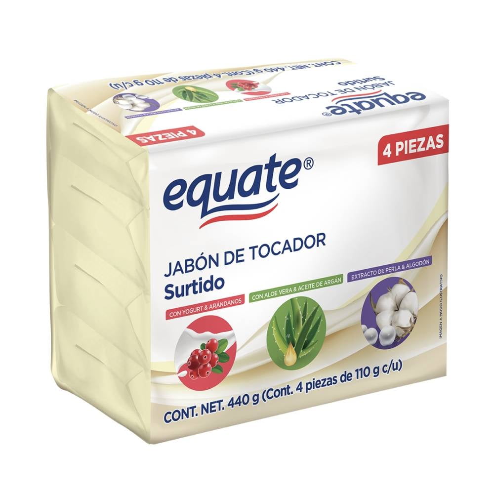 Jabón de tocador Equate surtido 4 barras 110 g c/u || Bodega Aurrera ...