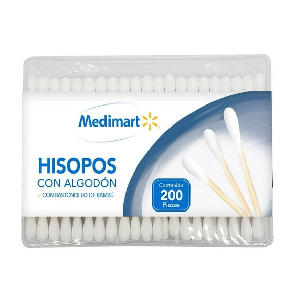 Hisopos Medimart con bastoncillo de bambú 200 pzas