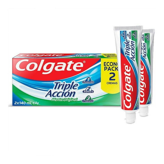 Pasta Dental Colgate Triple Acción Familiar Menta Original con Fluoruro 2 x 140 ml