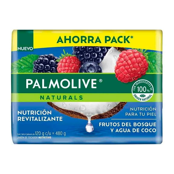 Jabón de Tocador Palmolive Naturals en Barra Frutos y Agua de Coco 4 pzas 120 g