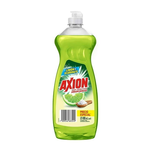 Jabón Líquido para Trastes Axion Fusión de Limpieza Bicarbonato y Limón 100% Efectivo Arrancagrasa 490 ml