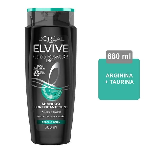 Shampoo L'Oréal Elvive 2 en 1 caída resist X3 men cabello débil 680 ml