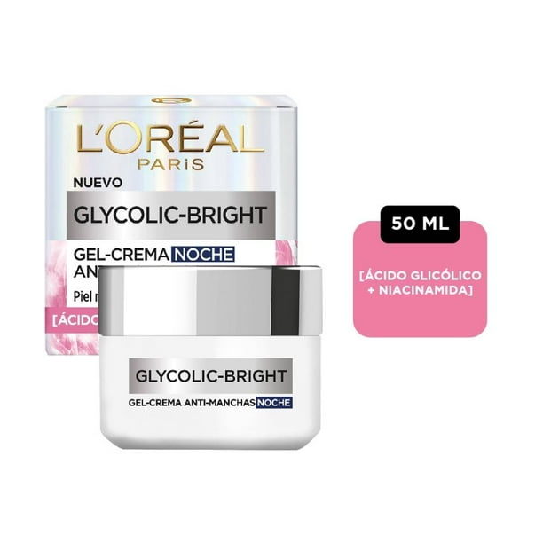 Crema facial L'Oréal Paris Glycolic Bright noche antimanchas ácido glicólico, niacinamida 50 ml