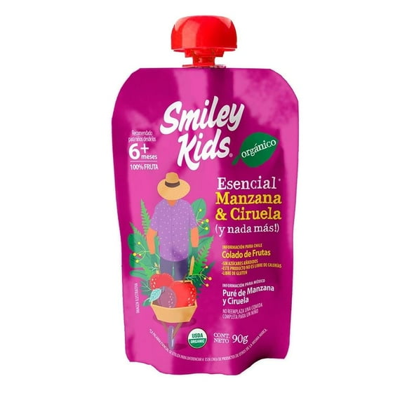 Papilla Orgánica Smiley Kids Manzana y Ciruela 90 g