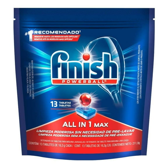 Detergente en tabletas Finish Powerball para lavavajillas 13 pzas de 16.3 g c/u