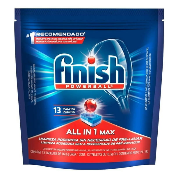 Detergente en tabletas Finish Powerball para lavavajillas 13 pzas de 16.3 g  c/u