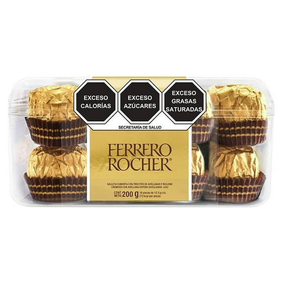 Chocolate Ferrero galleta cubierta con trocitos de avellanas y relleno cremoso 16 pzas de 12.5 g c/u