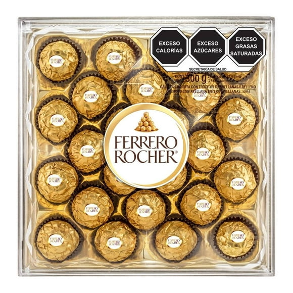 Chocolates Ferrero galleta cubierta con trocitos de avellanas y relleno cremoso 24 pzas de 12.5 g c/u