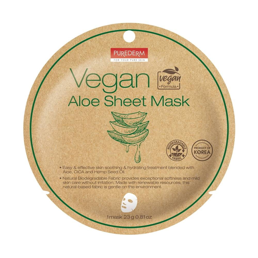 Mascarilla facial Purederm vegana y biodegradable con aloe 1 pza