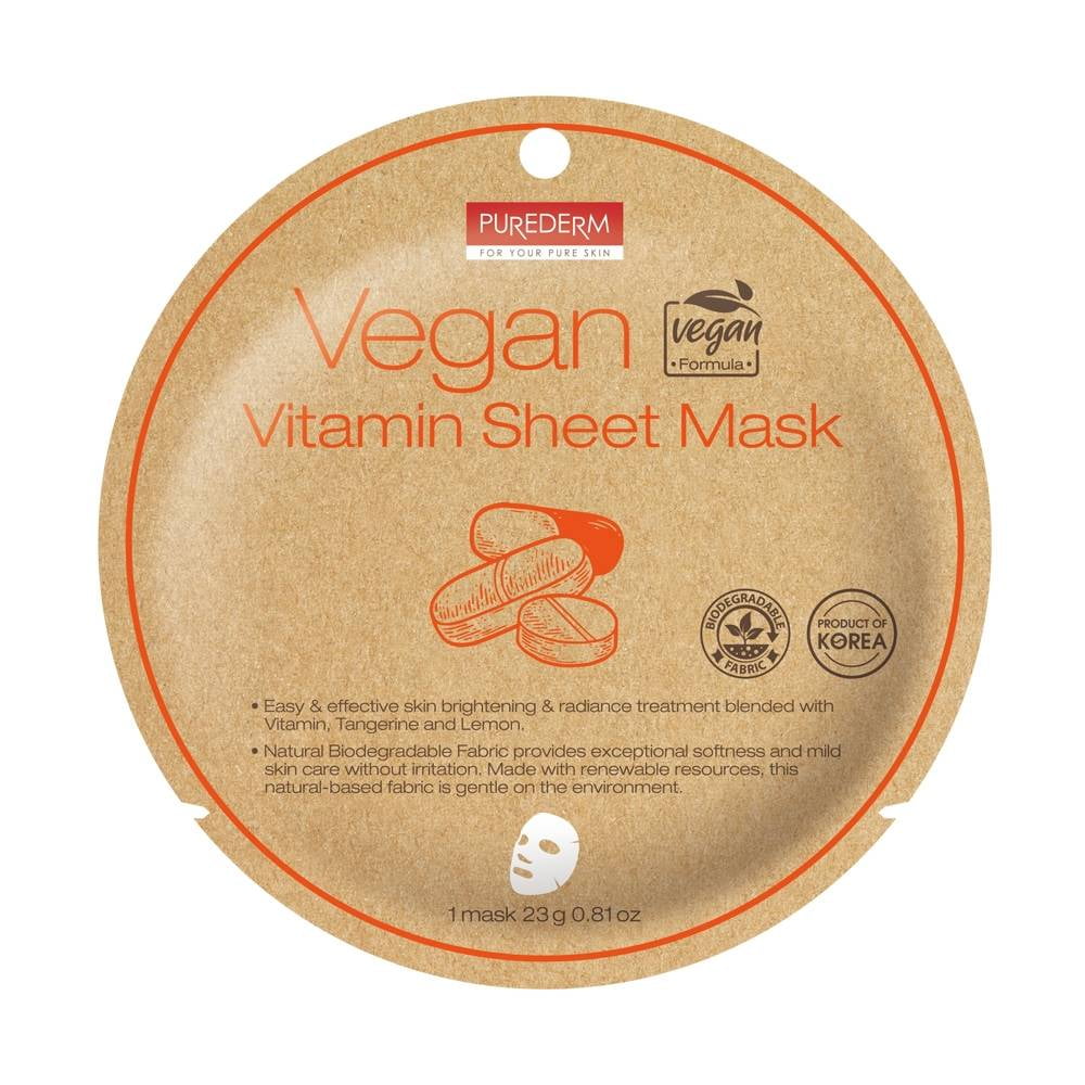 Mascarilla facial Purederm vegana y biodegradable con vitamina 1 pza