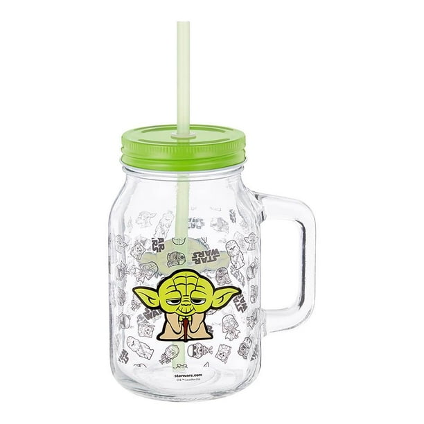 Mason Jar Star Wars de Vidrio con Tapa y Popote Bebidas Frías de 590 ml. de Star Wars