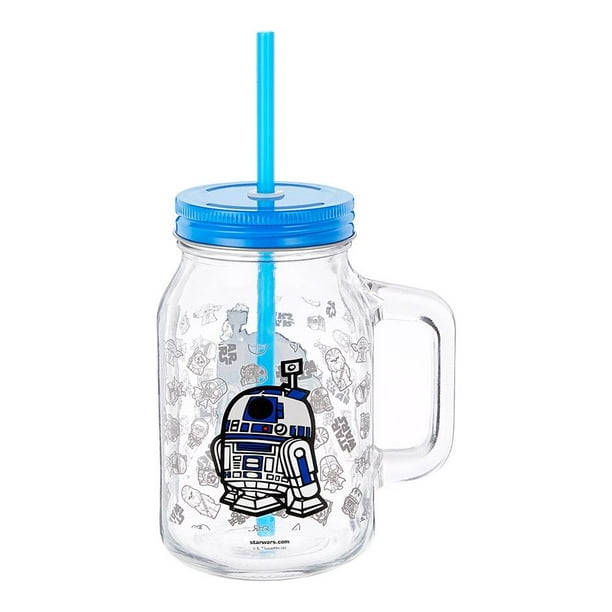 Mason Jar Star Wars de Vidrio con Tapa y Popote Bebidas Frías de 590 ml. de Star Wars