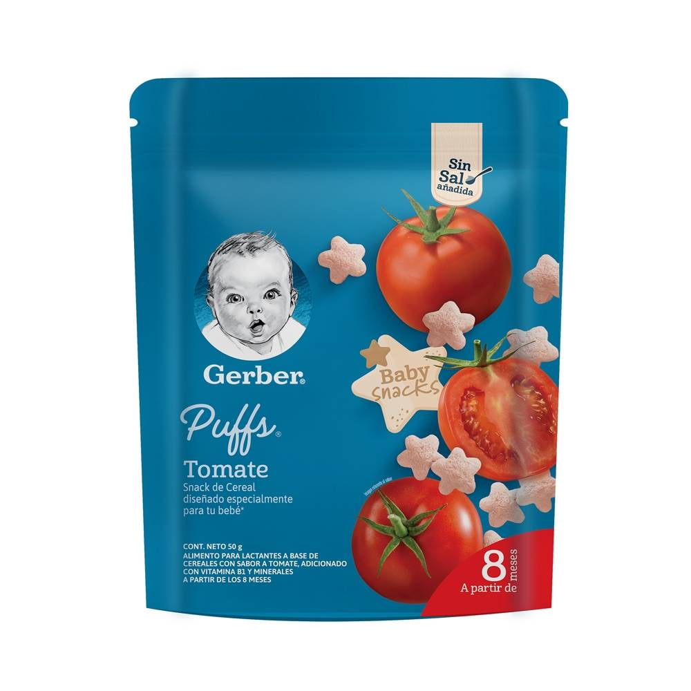 Snacks para bebés Puffs GERBER Trigo y Avena con Tomate
