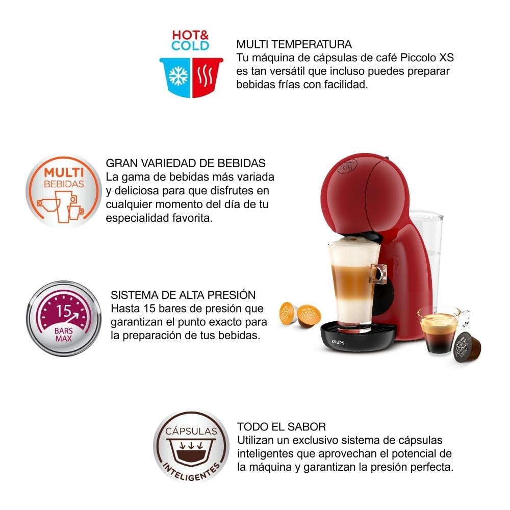 Krups Piccolo Cafetera Dolce Gusto Rojo + 4 Packs de Cápsulas de Café