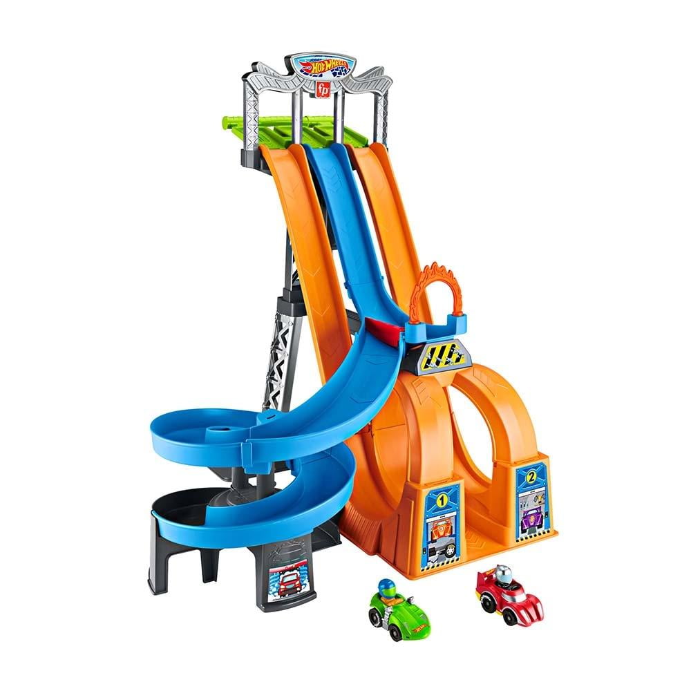 Fisher-Price Little People - Juego para niños pequeños, Hot Wheels Racing,  circuito de torre, pista de carreras con rampa de acrobacias y sonidos para
