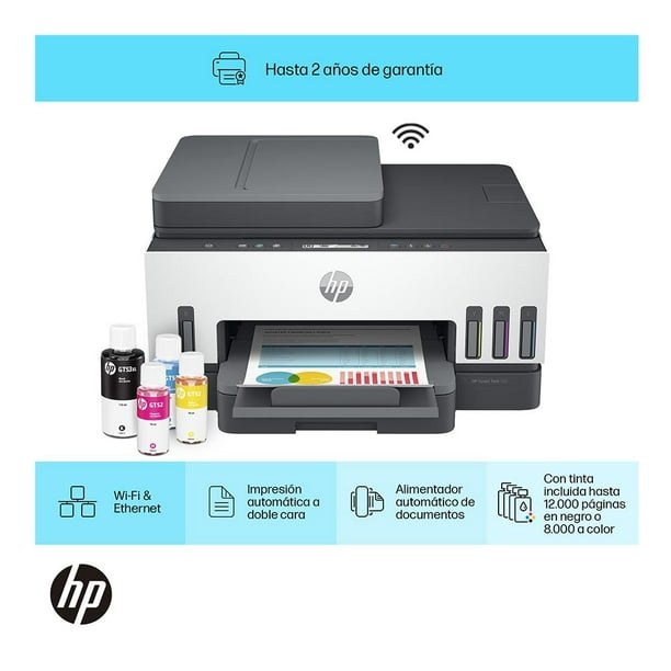 Impresora Multifuncional HP Smart Tank 750 de Tinta Continua Impresión a  Color Wi-Fi Smart App Dúplex ADF
