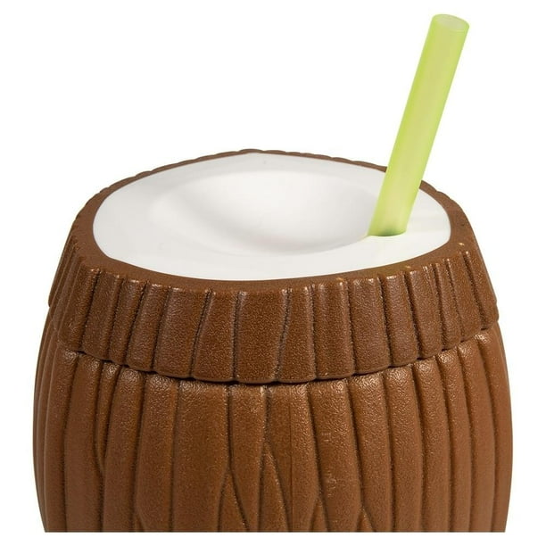 Vaso con tapa y popote Coconut de plástico