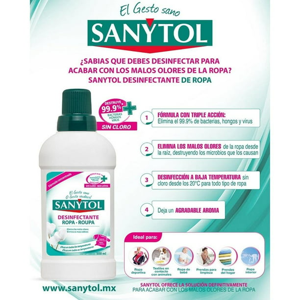 fatiga Énfasis compensar Desinfectante de ropa Sanytol concentrado de 500 ml | Walmart