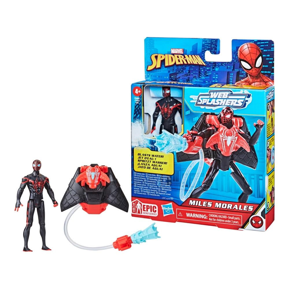 Figura de acción hasbro marvel spiderman web splashers miles morales con mochila acuática para niños a partir de 4 años