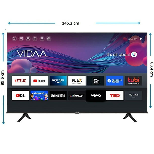 Smart Led Tv 55 Pulgadas 4K Vidaa Uhd Apps integradas Negro