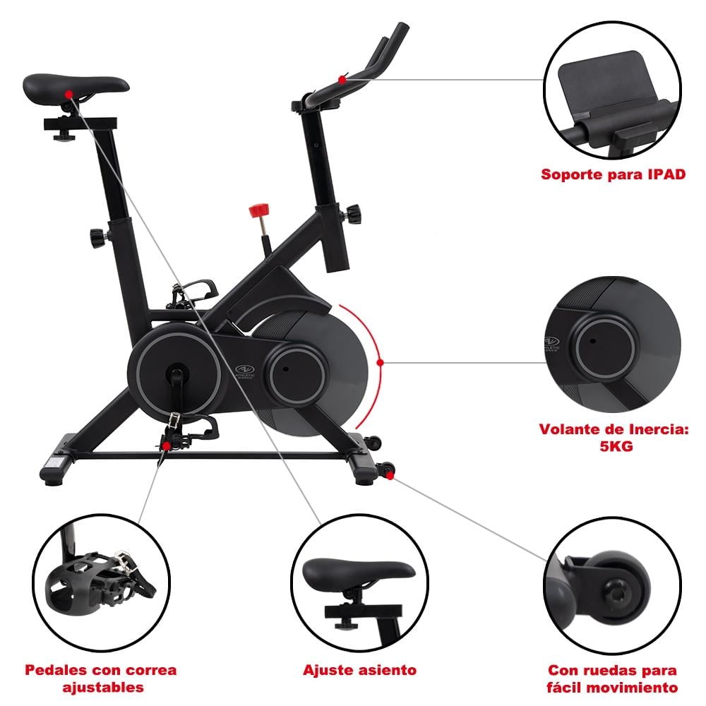 Atletis - Bicicleta Spinning Pro Volante de Inercia 15 Kg Negro