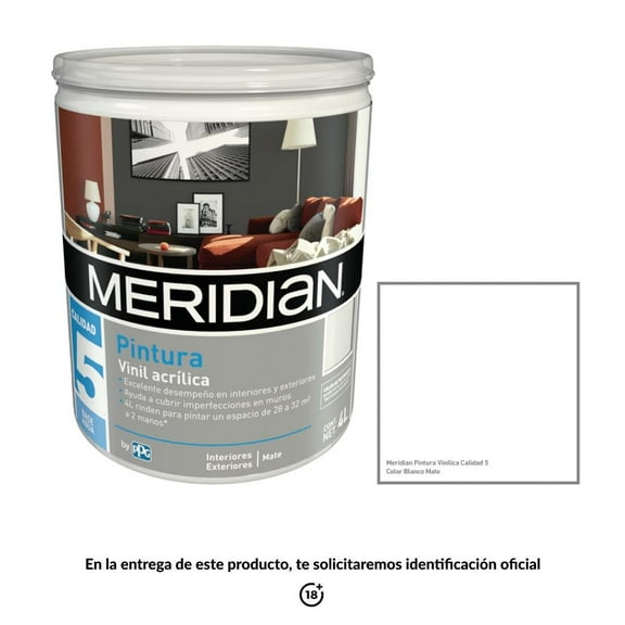 Pintura Meridian Plus 5 Años Blanco Mate 4 Litros