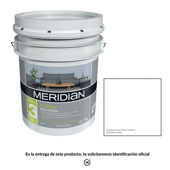 Pintura Meridian Clásica 3 Años Blanco Mate 19 Litros