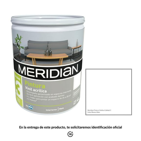 Pintura Meridian Clásica 3 Años Blanco Mate 4 L