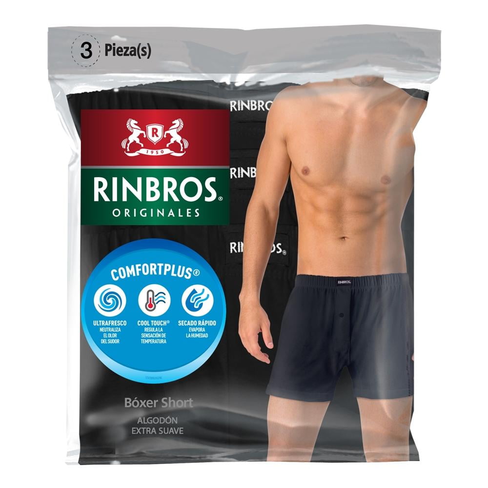 Boxer short Rinbros Originales Talla M Negro 3 Piezas