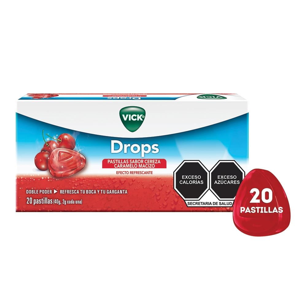 Pastillas Vick Drops Cereza refresca boca garganta caja con 20 pastillas | Walmart