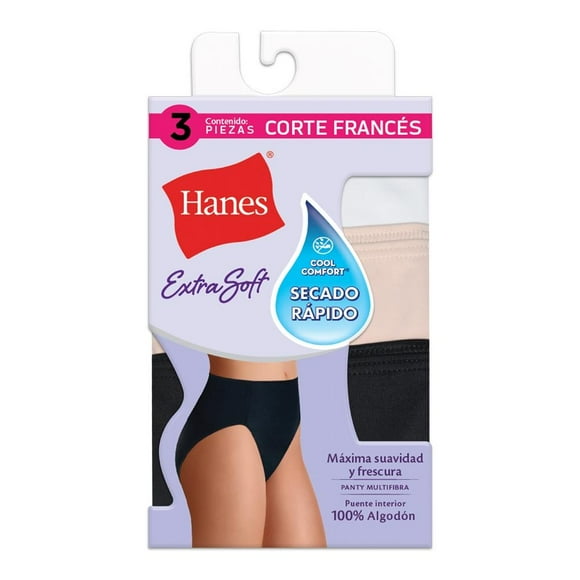 Pantaleta Hanes Panties para Mujer, Corte Francés Colores Varios 3 Piezas Talla EG/8