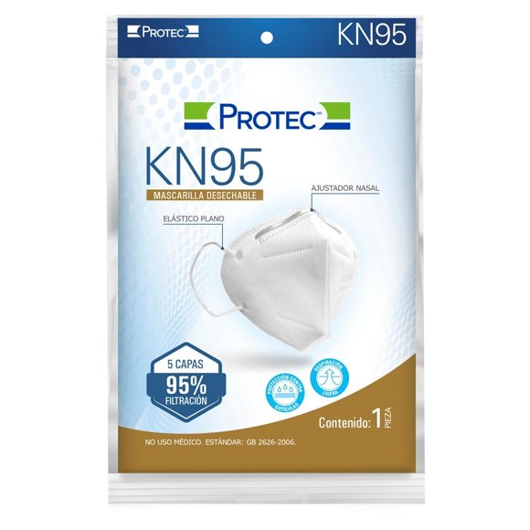 Mascarilla desechable Protec KN95 blanco 1 pza