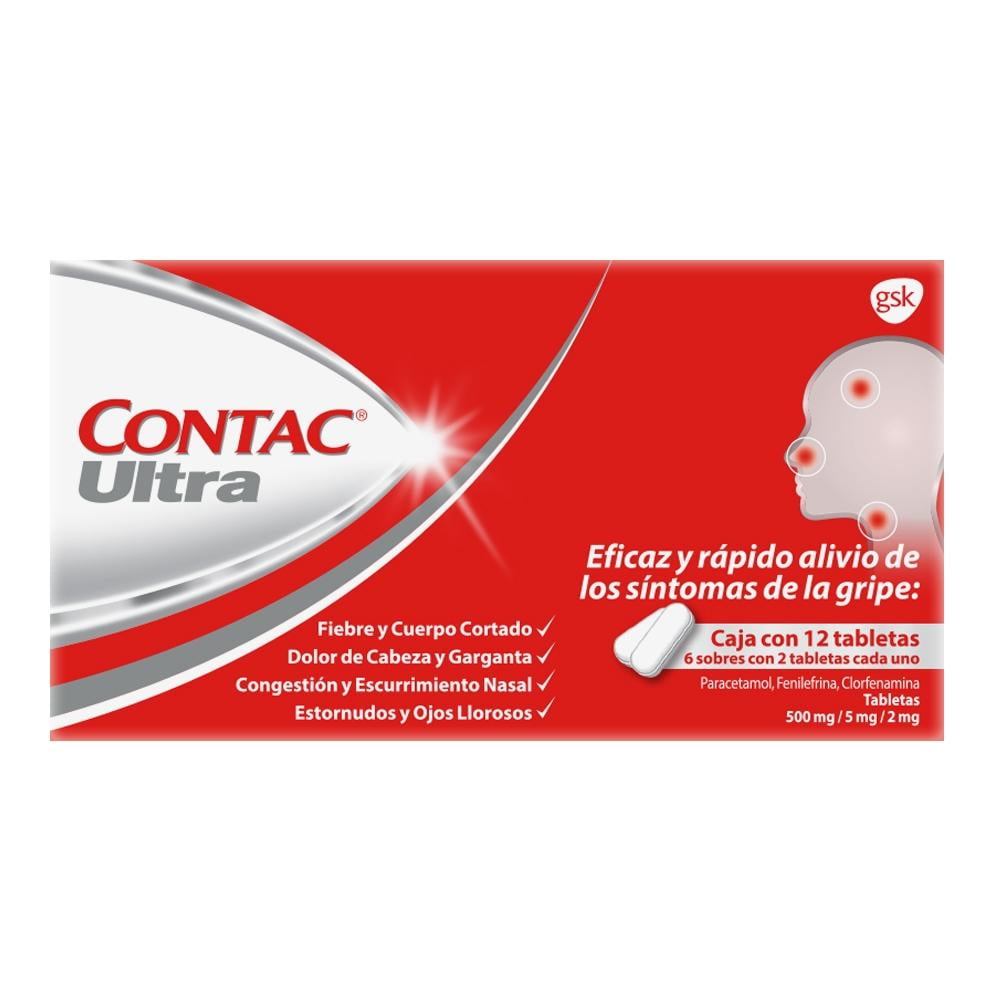 Antigripal Contac Ultra 12 tabletas 500 mg/5 mg/2 mg | Walmart