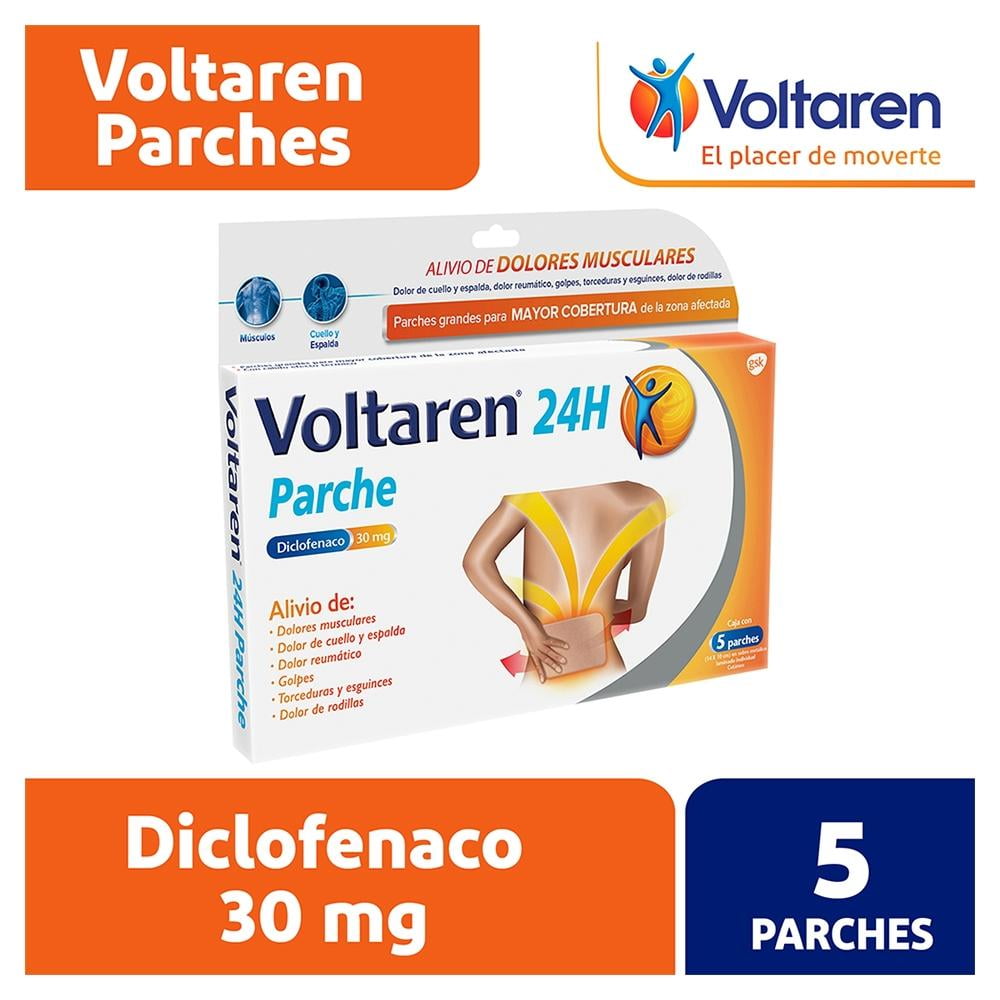 Analgesico antiinflamatorio Voltaren 24 H 14 x 10 cm 5 parches 15 mg ...