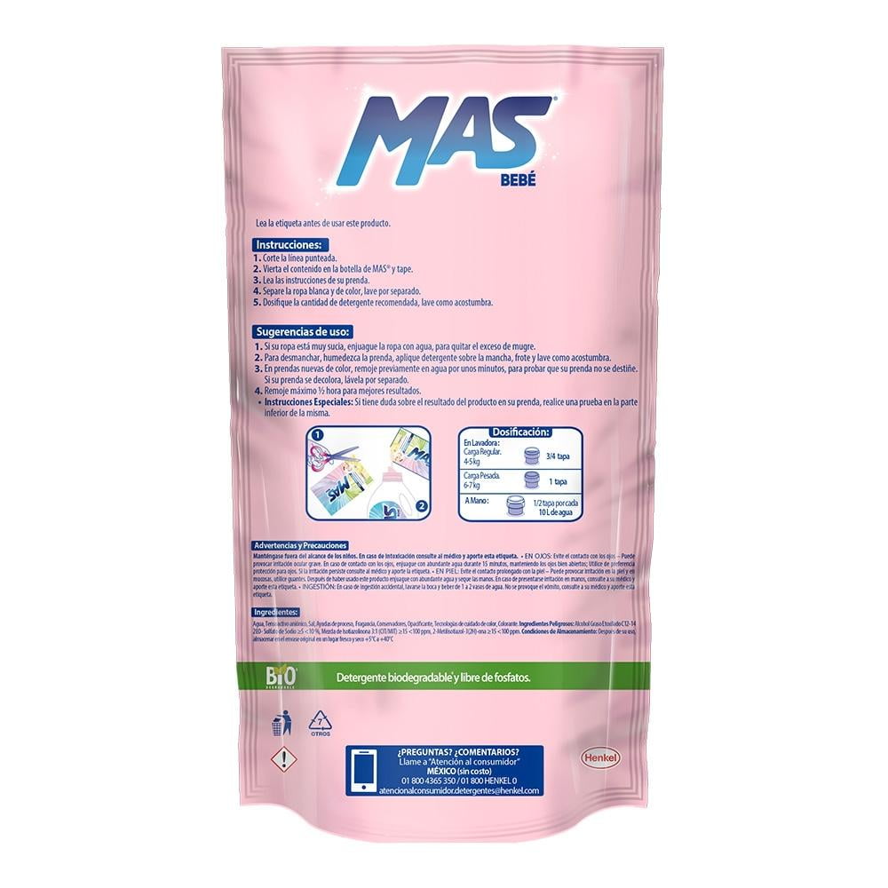 Detergente líquido MAS bebé piel sensible 830 | Walmart