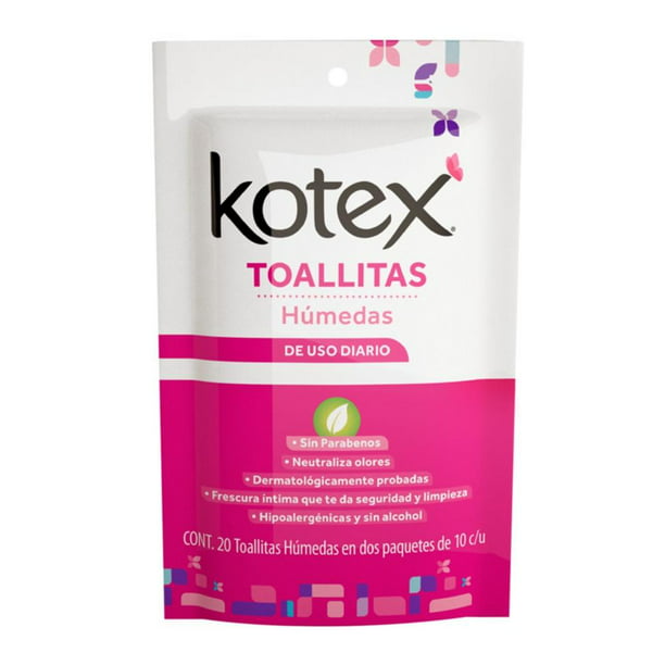 Toallitas húmedas Kotex para limpieza íntima 20 pzas