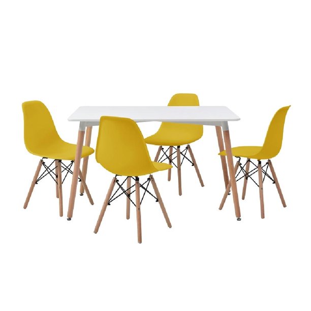 Mesa Comedor rectangular de 160 con extensible y 4 sillas tapizadas Color  principal Amarillo Grado de envejecido Medio envejecido Color secundario  Ninguno