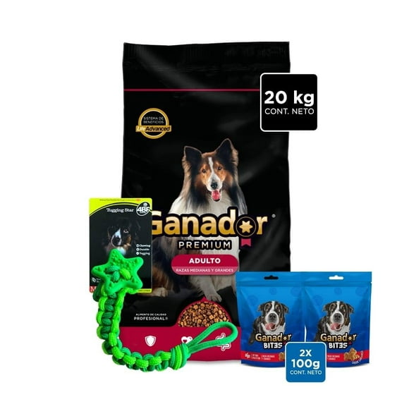alimento para perro ganador premium adulto razas medianas y grandes 20 kg bundle